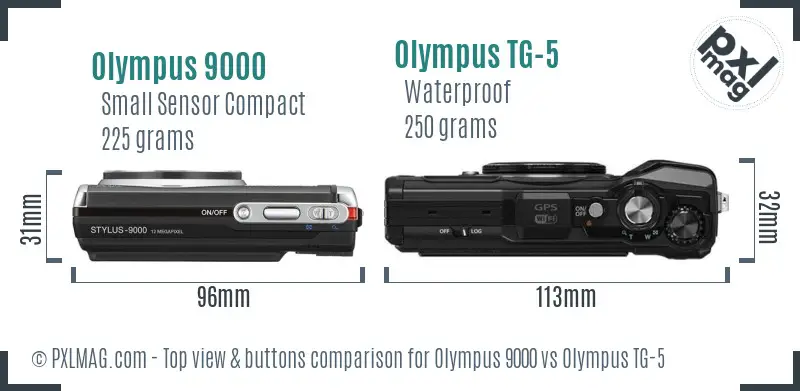 Olympus 9000 vs Olympus TG-5 top view buttons comparison