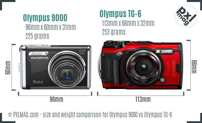 Olympus 9000 vs Olympus TG-6 size comparison