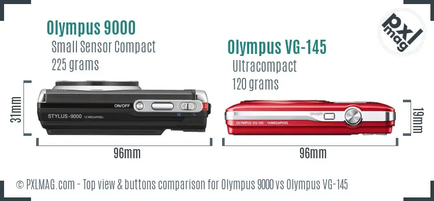 Olympus 9000 vs Olympus VG-145 top view buttons comparison