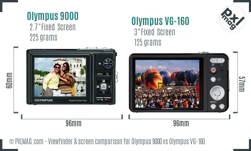 Olympus 9000 vs Olympus VG-160 Screen and Viewfinder comparison
