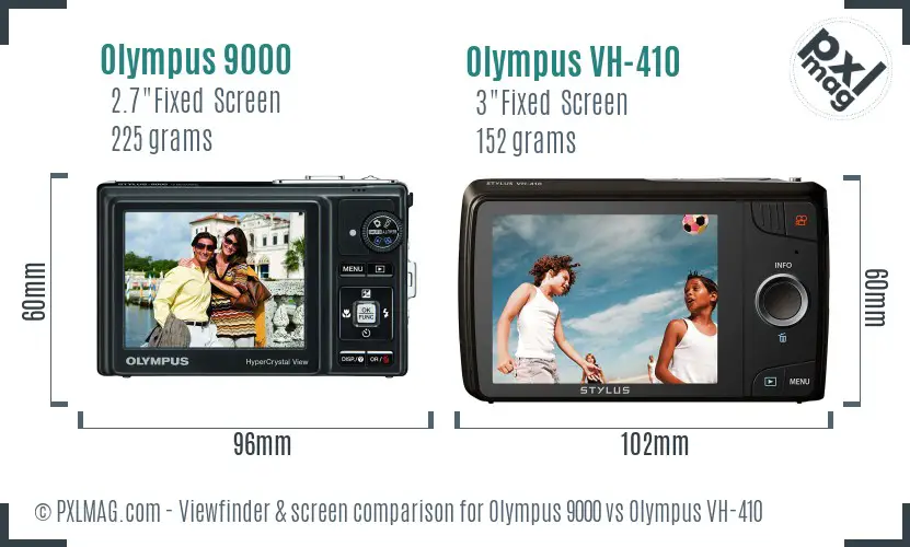 Olympus 9000 vs Olympus VH-410 Screen and Viewfinder comparison