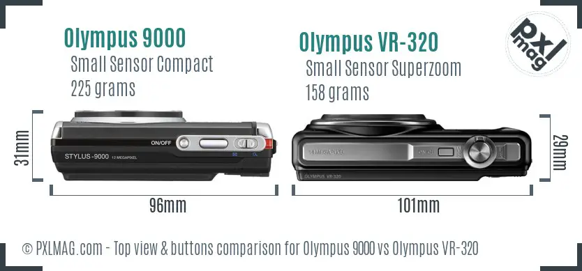 Olympus 9000 vs Olympus VR-320 top view buttons comparison
