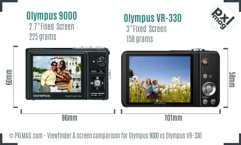 Olympus 9000 vs Olympus VR-330 Screen and Viewfinder comparison