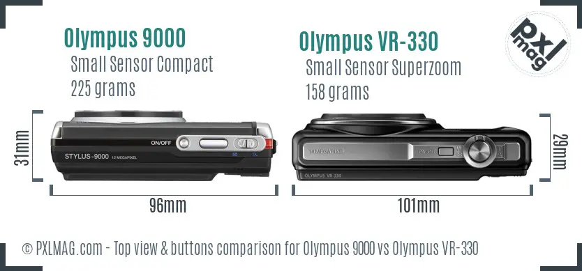 Olympus 9000 vs Olympus VR-330 top view buttons comparison