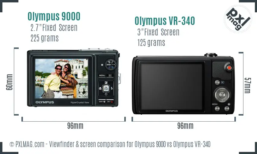 Olympus 9000 vs Olympus VR-340 Screen and Viewfinder comparison