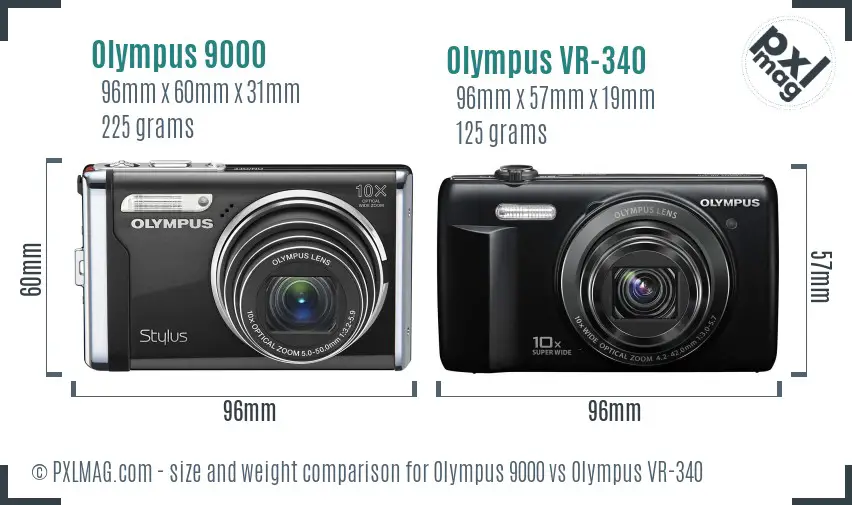 Olympus 9000 vs Olympus VR-340 size comparison