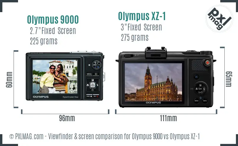 Olympus 9000 vs Olympus XZ-1 Screen and Viewfinder comparison