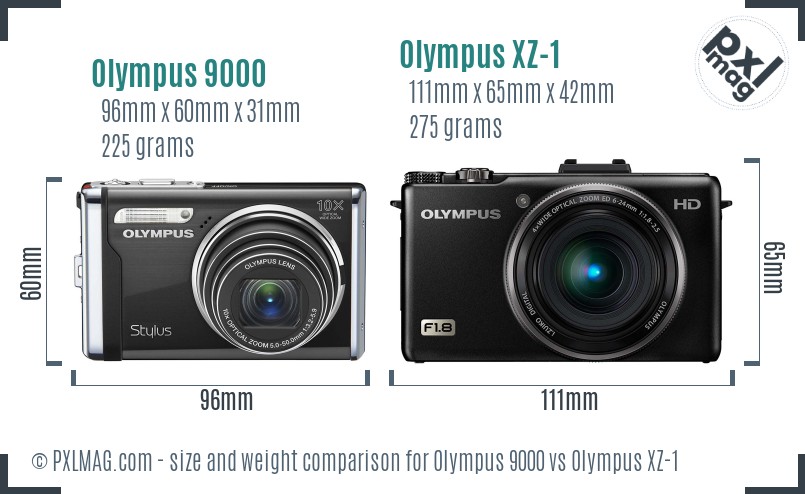 Olympus 9000 vs Olympus XZ-1 size comparison