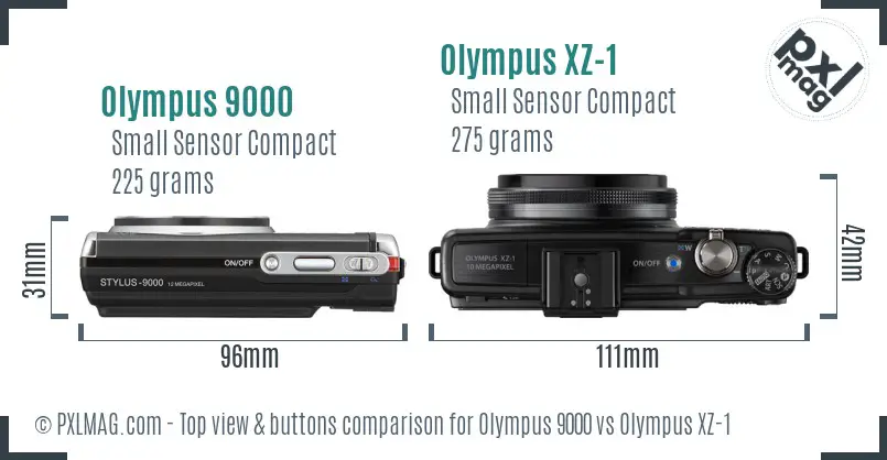 Olympus 9000 vs Olympus XZ-1 top view buttons comparison