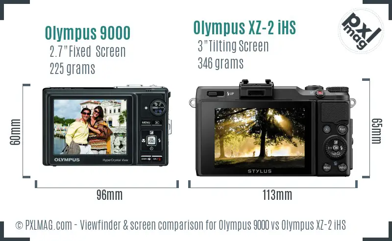 Olympus 9000 vs Olympus XZ-2 iHS Screen and Viewfinder comparison