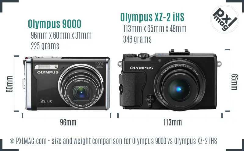Olympus 9000 vs Olympus XZ-2 iHS size comparison