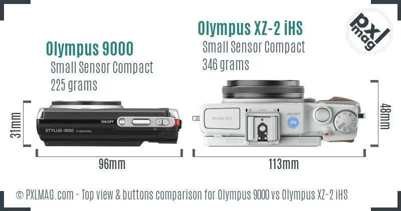 Olympus 9000 vs Olympus XZ-2 iHS top view buttons comparison