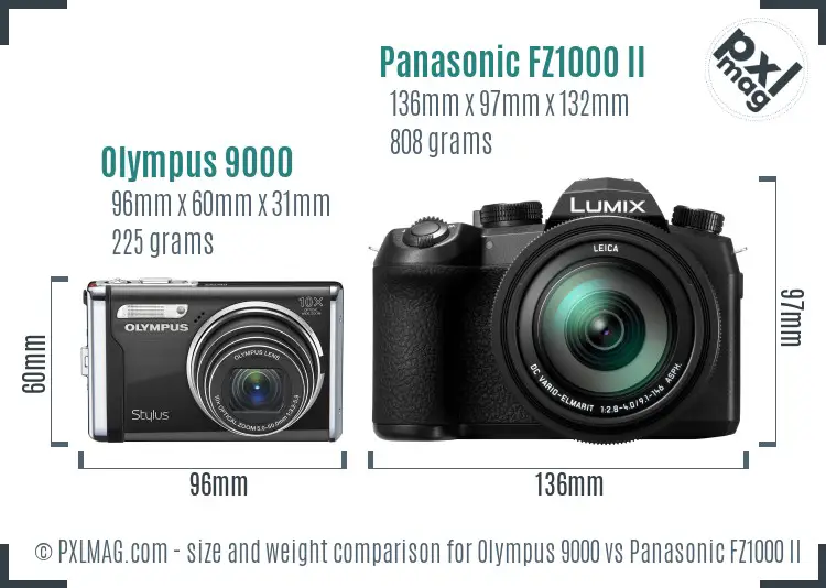 Olympus 9000 vs Panasonic FZ1000 II size comparison