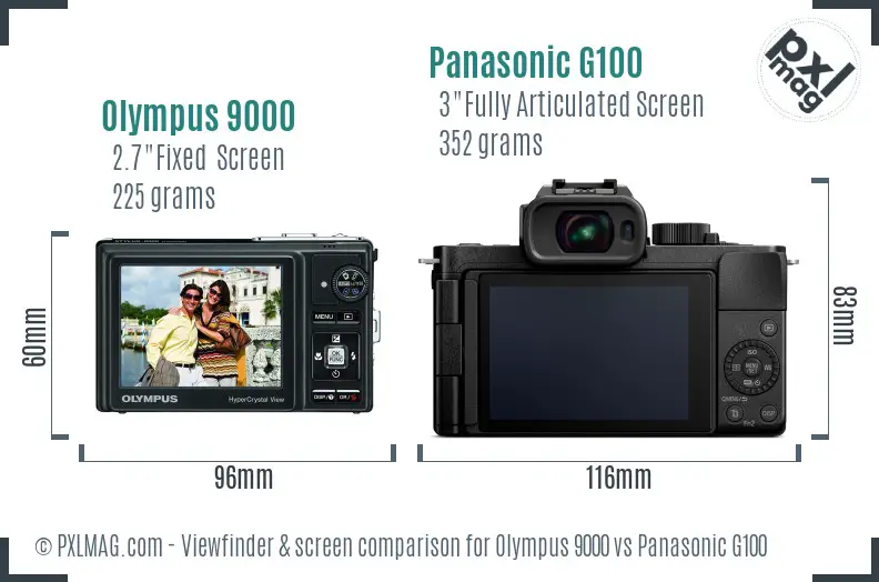 Olympus 9000 vs Panasonic G100 Screen and Viewfinder comparison