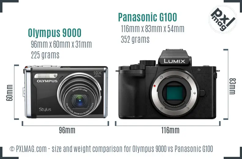 Olympus 9000 vs Panasonic G100 size comparison