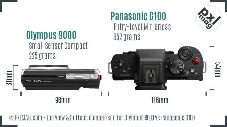 Olympus 9000 vs Panasonic G100 top view buttons comparison