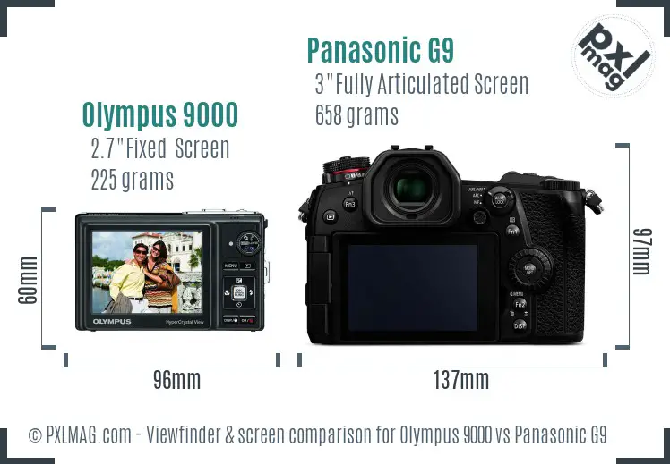 Olympus 9000 vs Panasonic G9 Screen and Viewfinder comparison