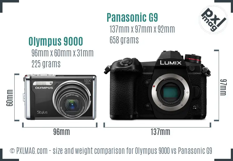 Olympus 9000 vs Panasonic G9 size comparison