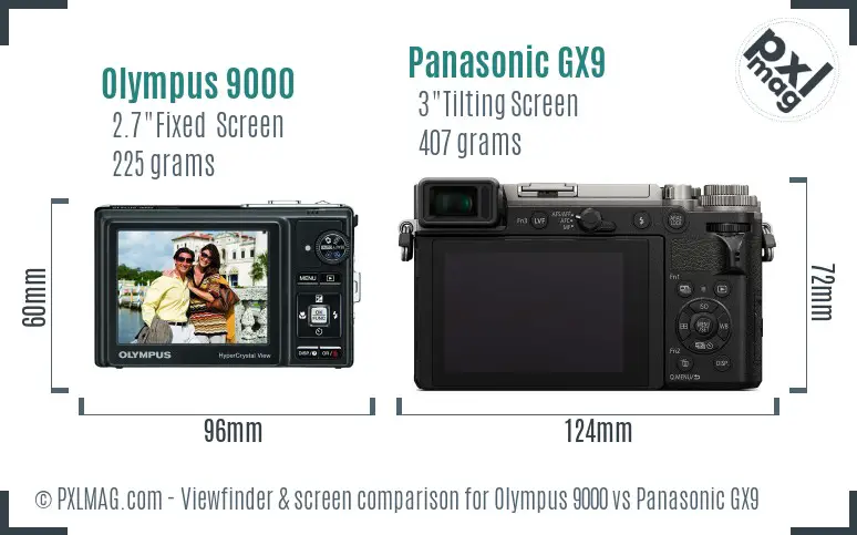 Olympus 9000 vs Panasonic GX9 Screen and Viewfinder comparison