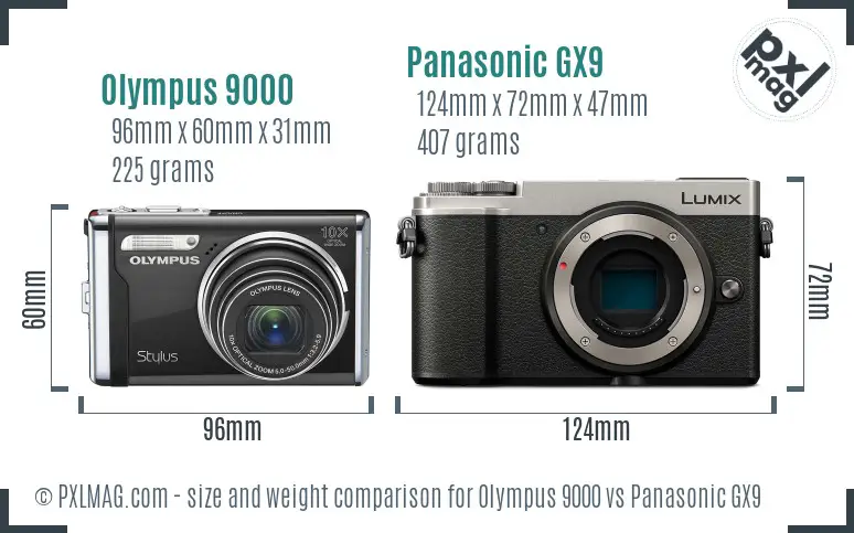 Olympus 9000 vs Panasonic GX9 size comparison