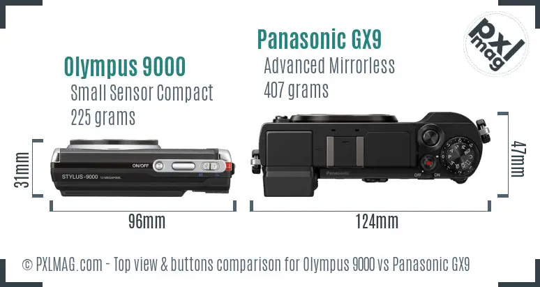 Olympus 9000 vs Panasonic GX9 top view buttons comparison