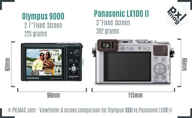 Olympus 9000 vs Panasonic LX100 II Screen and Viewfinder comparison
