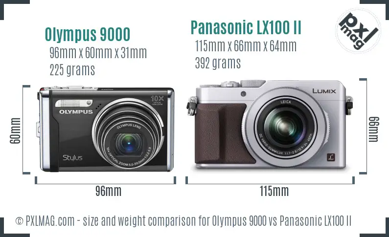Olympus 9000 vs Panasonic LX100 II size comparison