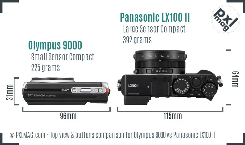 Olympus 9000 vs Panasonic LX100 II top view buttons comparison