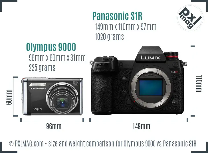 Olympus 9000 vs Panasonic S1R size comparison