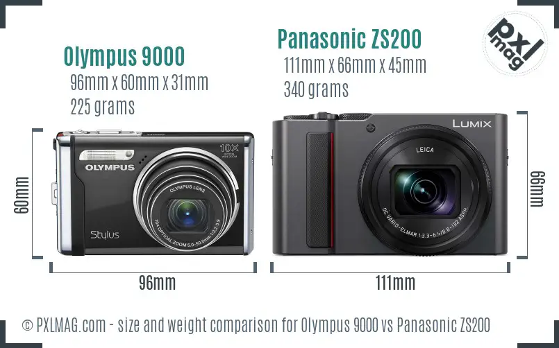 Olympus 9000 vs Panasonic ZS200 size comparison