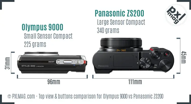 Olympus 9000 vs Panasonic ZS200 top view buttons comparison