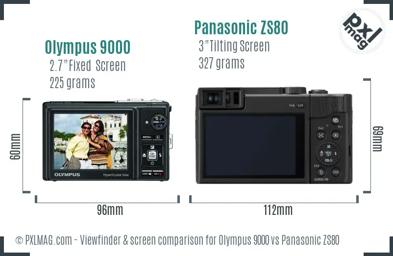 Olympus 9000 vs Panasonic ZS80 Screen and Viewfinder comparison