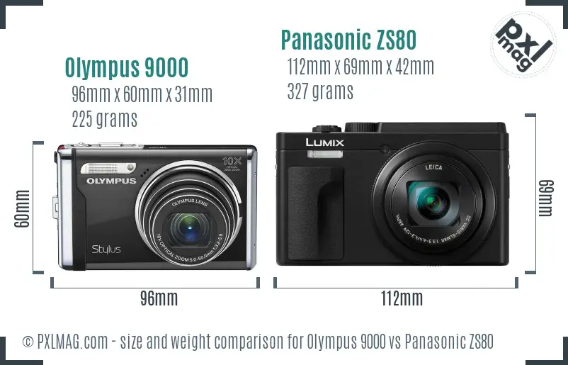 Olympus 9000 vs Panasonic ZS80 size comparison
