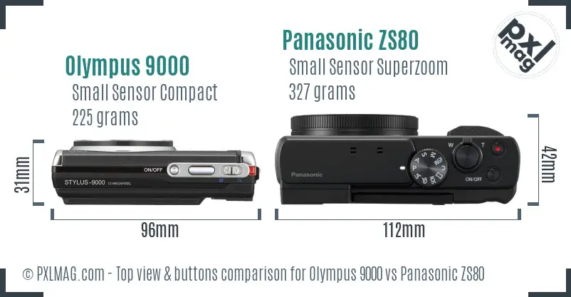 Olympus 9000 vs Panasonic ZS80 top view buttons comparison