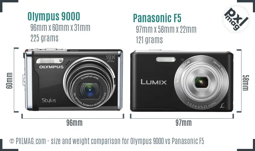 Olympus 9000 vs Panasonic F5 size comparison