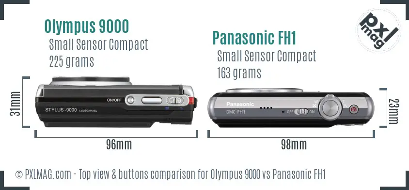 Olympus 9000 vs Panasonic FH1 top view buttons comparison