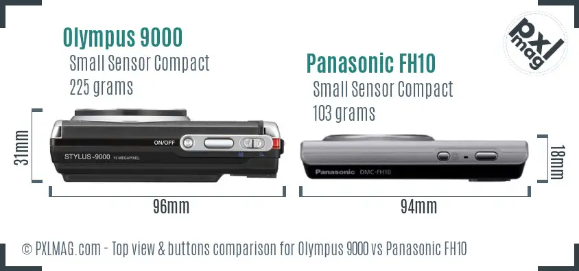 Olympus 9000 vs Panasonic FH10 top view buttons comparison