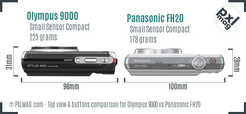 Olympus 9000 vs Panasonic FH20 top view buttons comparison