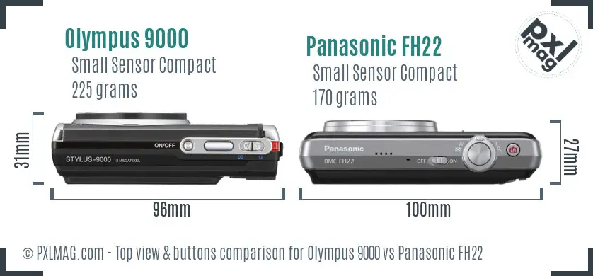 Olympus 9000 vs Panasonic FH22 top view buttons comparison