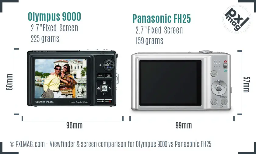 Olympus 9000 vs Panasonic FH25 Screen and Viewfinder comparison