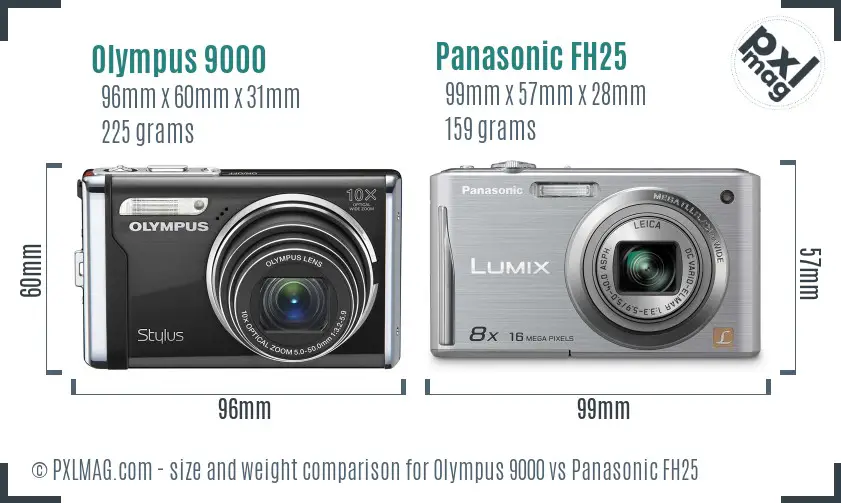 Olympus 9000 vs Panasonic FH25 size comparison