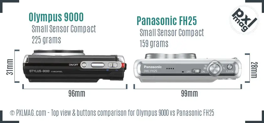 Olympus 9000 vs Panasonic FH25 top view buttons comparison