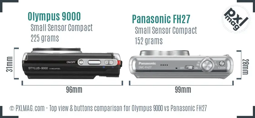 Olympus 9000 vs Panasonic FH27 top view buttons comparison