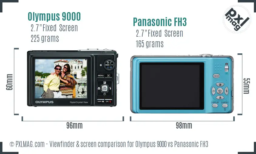 Olympus 9000 vs Panasonic FH3 Screen and Viewfinder comparison
