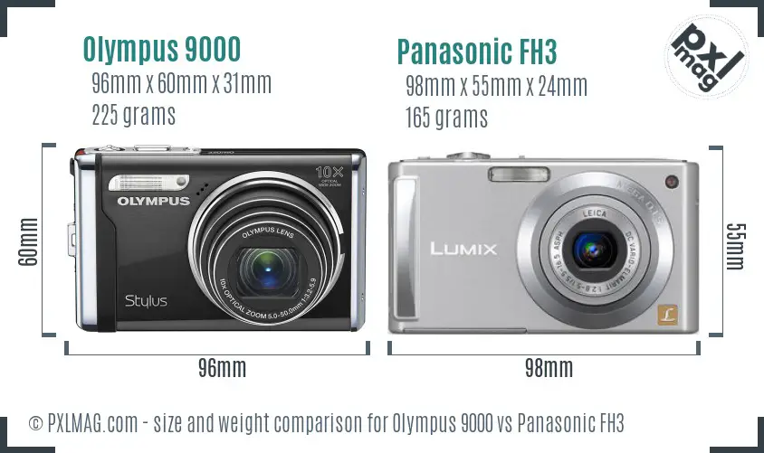 Olympus 9000 vs Panasonic FH3 size comparison
