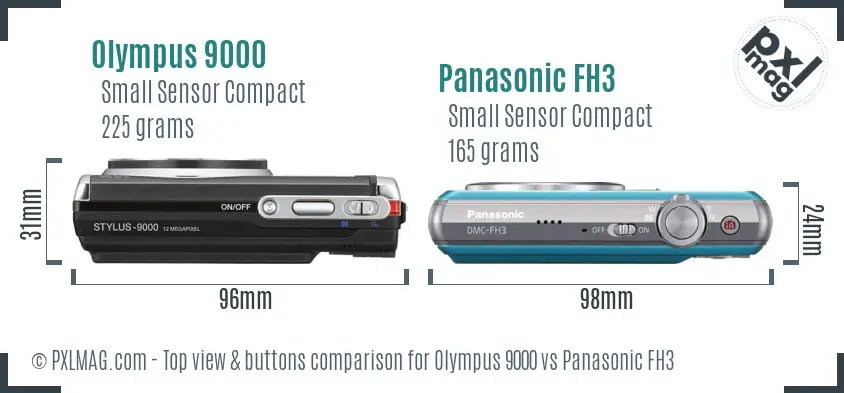 Olympus 9000 vs Panasonic FH3 top view buttons comparison