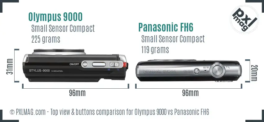 Olympus 9000 vs Panasonic FH6 top view buttons comparison