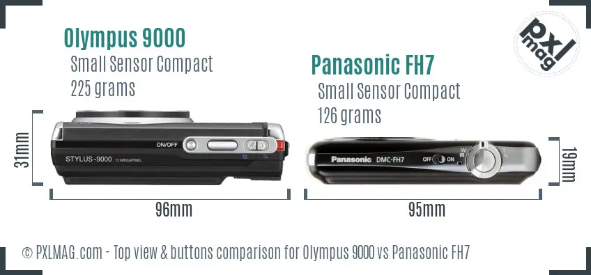 Olympus 9000 vs Panasonic FH7 top view buttons comparison