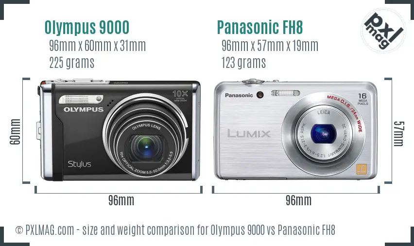 Olympus 9000 vs Panasonic FH8 size comparison