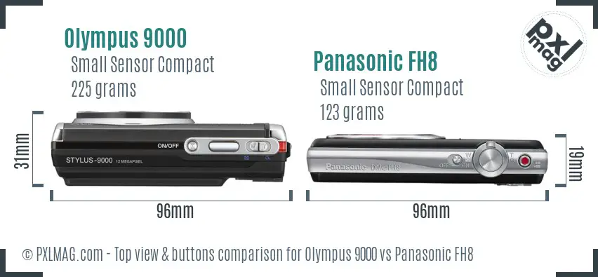 Olympus 9000 vs Panasonic FH8 top view buttons comparison